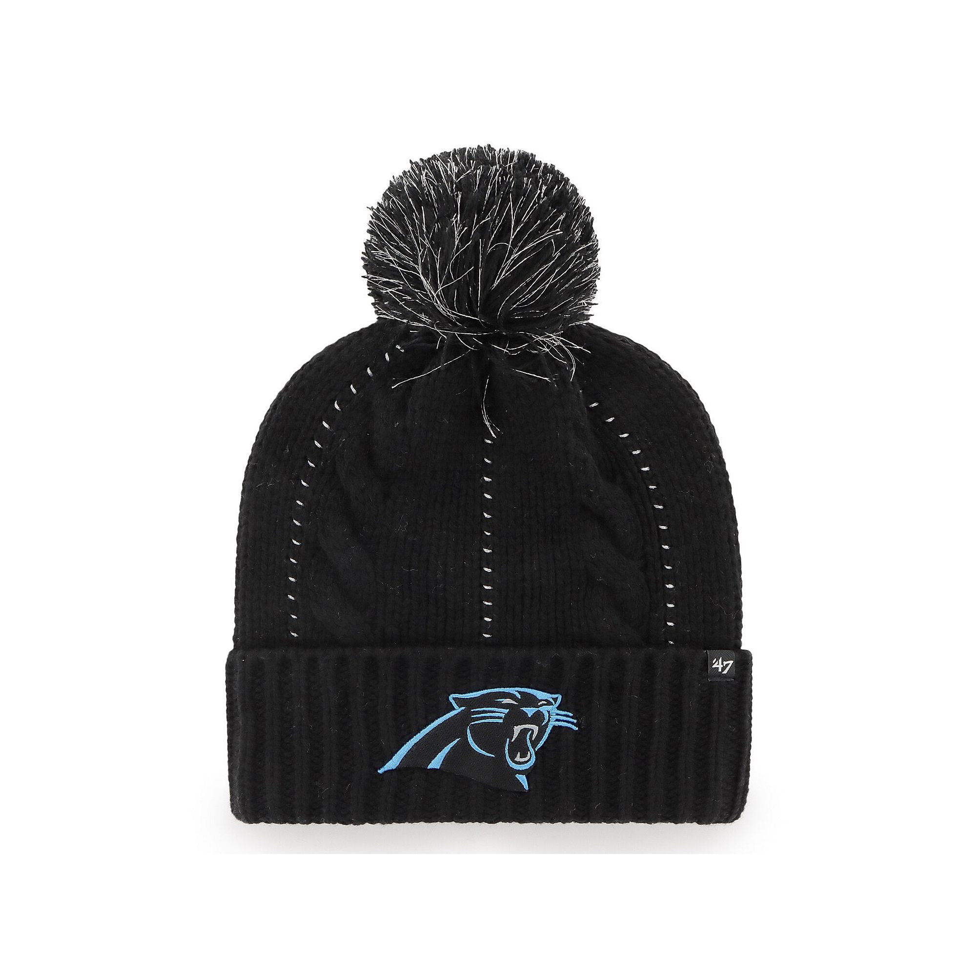 Womens 47 Black Carolina Panthers Bauble Cuffed Knit Hat with Pom