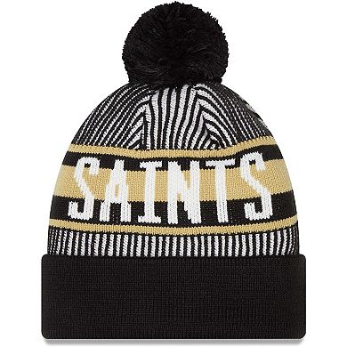 Men's New Era Black New Orleans Saints Striped Cuffed Knit Hat with Pom