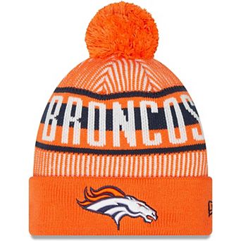 Men's New Era Orange Denver Broncos Striped Cuffed Knit Hat with Pom