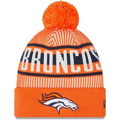 Men's New Era Orange Denver Broncos Striped Cuffed Knit Hat with Pom