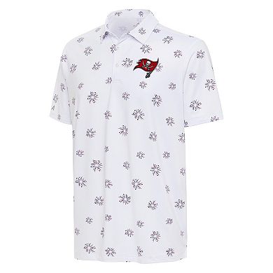 Men's Antigua White Tampa Bay Buccaneers Fireworks Polo