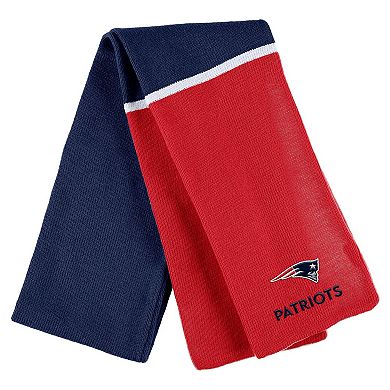 Women's WEAR by Erin Andrews Red New England Patriots Colorblock Cuffed Knit Hat with Pom and Scarf Set