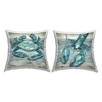 Stupell Home Decor 2-Pack Blue Crab Lobster Marine Sea Life Throw Pillow Set