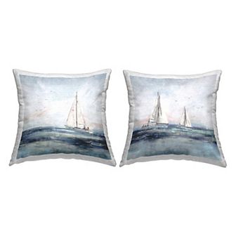 Stupell Home Decor Row Boats on Beach Throw Pillow