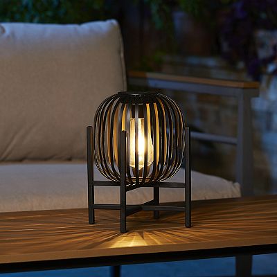 Glitzhome 14.25 H Slim shaped Black Metal Solar Powered Outdoor Lantern w Stand