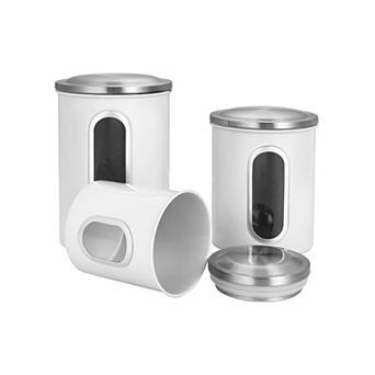 3 pc Set Of Nesting Stainless Steel Canisters. With Tight Fitting Lids And Clear-view Windows