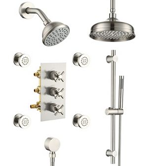 Casainc Shower System Dual Head Waterfall Shower Faucet Bar System W/4 Function