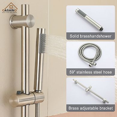 Casainc Shower System Dual Head Waterfall Shower Faucet Bar System W/4 Function