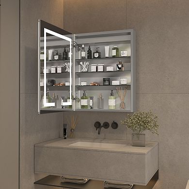 Cabinet Mirror, Bathroom Wall Storage Cabinets With Lights Anti-fogger Lights Dimmable Led Mirror