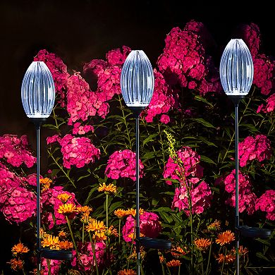 Glitzhome Set Of 3 Solar Led Flower Garden Stake Light