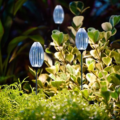 Glitzhome Set Of 3 Solar Led Flower Garden Stake Light