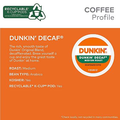Keurig Dunkin' Decaf Single-Serve 22-Count Medium Roast Coffee K-Cup Pods