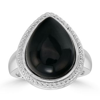 Gemistry Sterling Silver Black Jade Tear Drop Ring