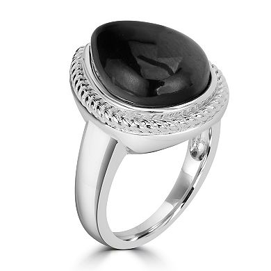 Gemistry Sterling Silver Black Jade Tear Drop Ring