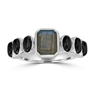 Gemistry Sterling Silver Genuine Labradorite Emerald Cut Ring