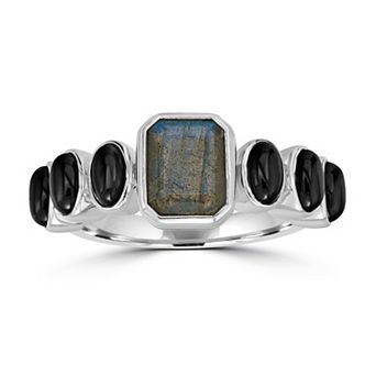 Gemistry Sterling Silver Genuine Labradorite Emerald Cut Ring