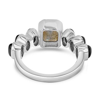 Gemistry Sterling Silver Genuine Labradorite Emerald Cut Ring
