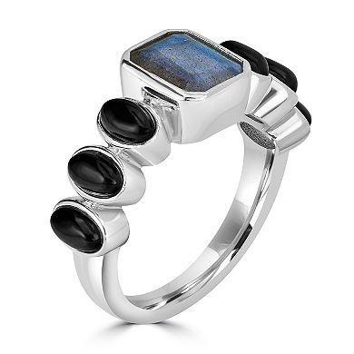 Gemistry Sterling Silver Genuine Labradorite Emerald Cut Ring