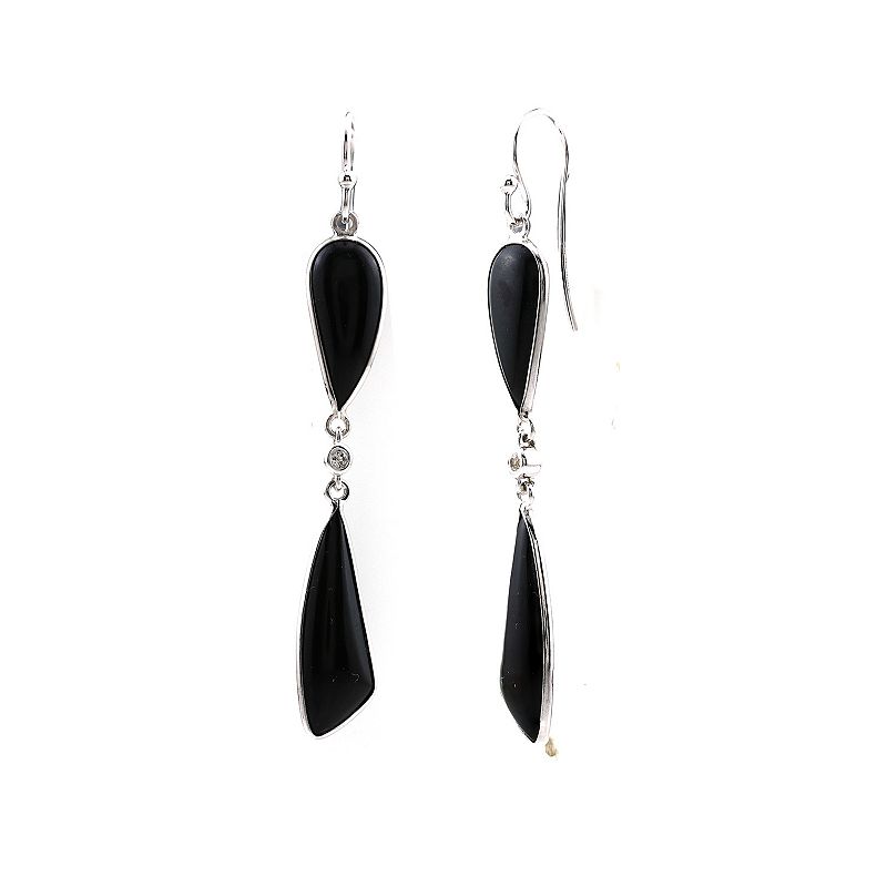 Gemistry Sterling Silver Gemstone Drop Earrings, Women's, Black Jade