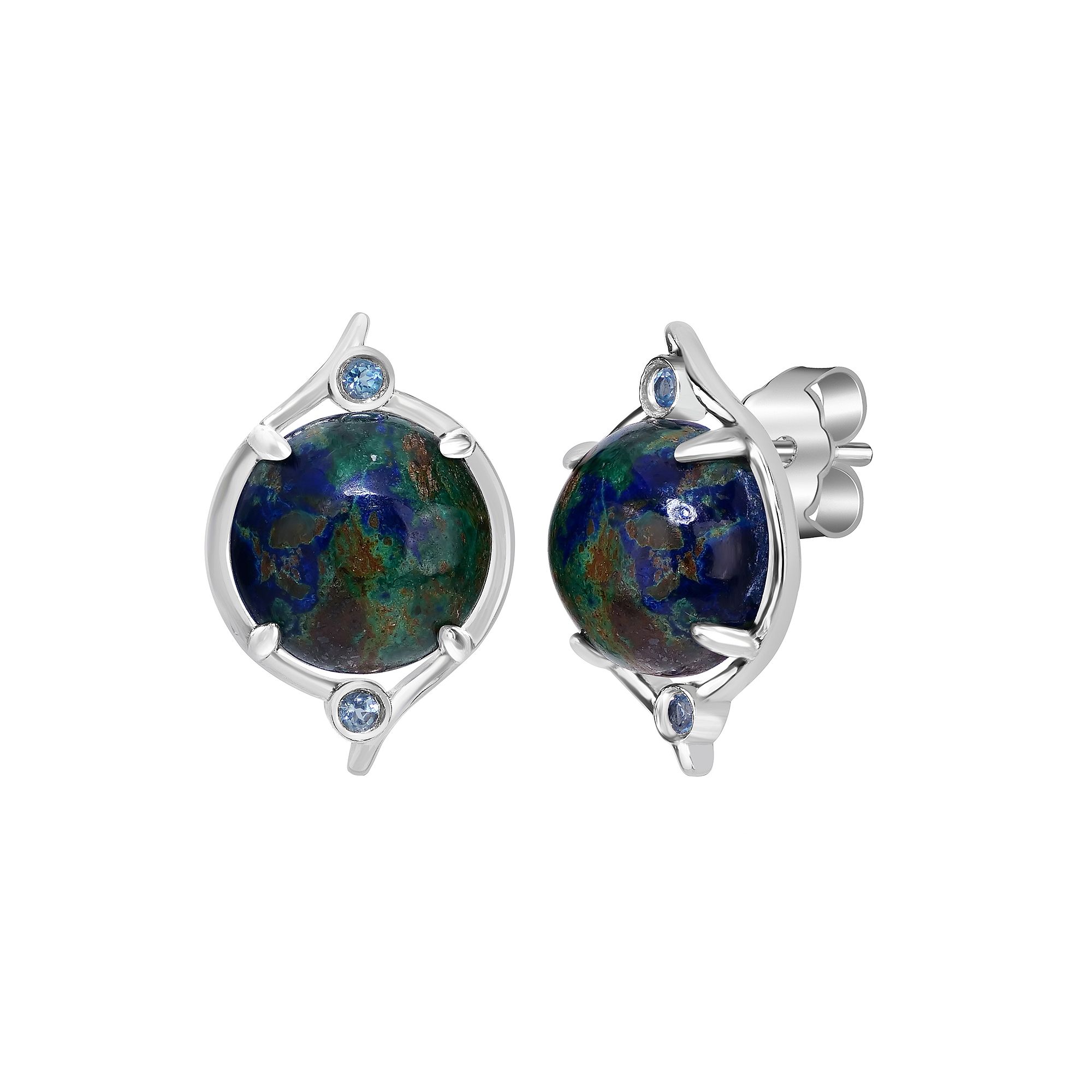 Gemistry Sterling Silver Gemstone Cabochon Stud Earrings, Womens, Azurite