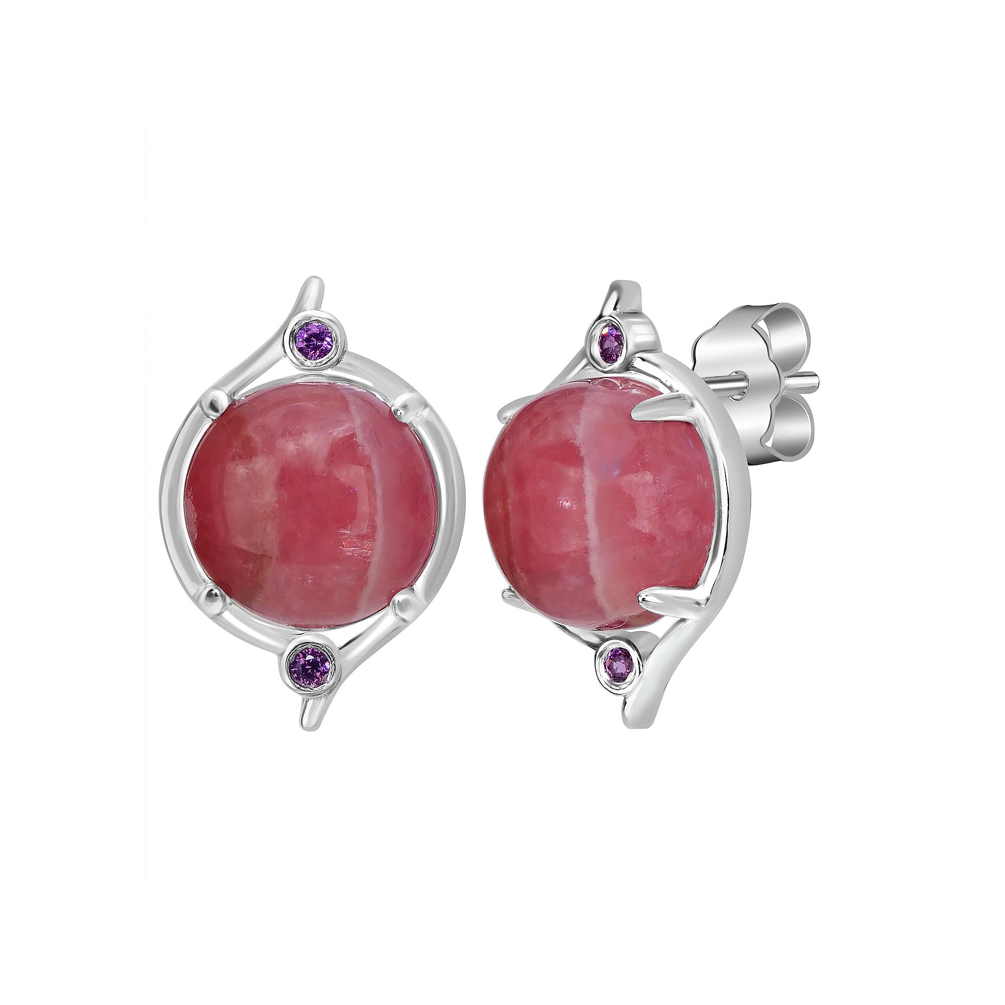 Gemistry Sterling Silver Gemstone Cabochon Stud Earrings, Womens, Rhodochr