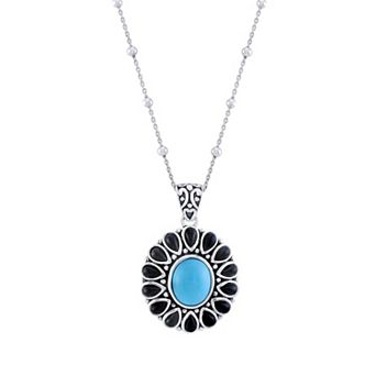 Gemistry Sterling Silver Turquoise & Black Jade Pendant Necklace