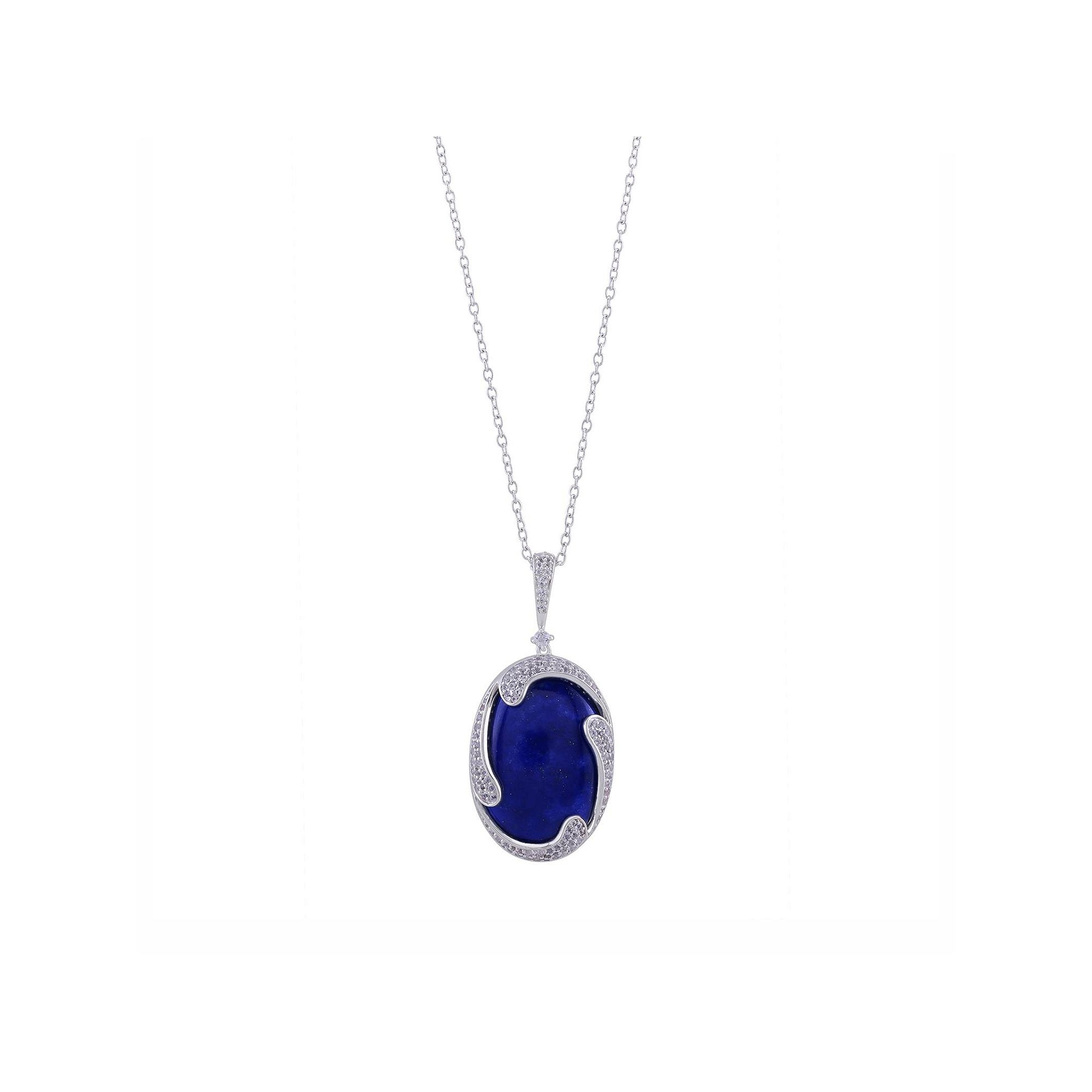 Gemistry Sterling Silver Lapis Lazuli & White Topaz Pendant Necklace, Wome