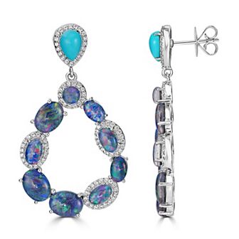 Gemistry Sterling Silver Genuine Opal & Turquoise Open Drop Earrings