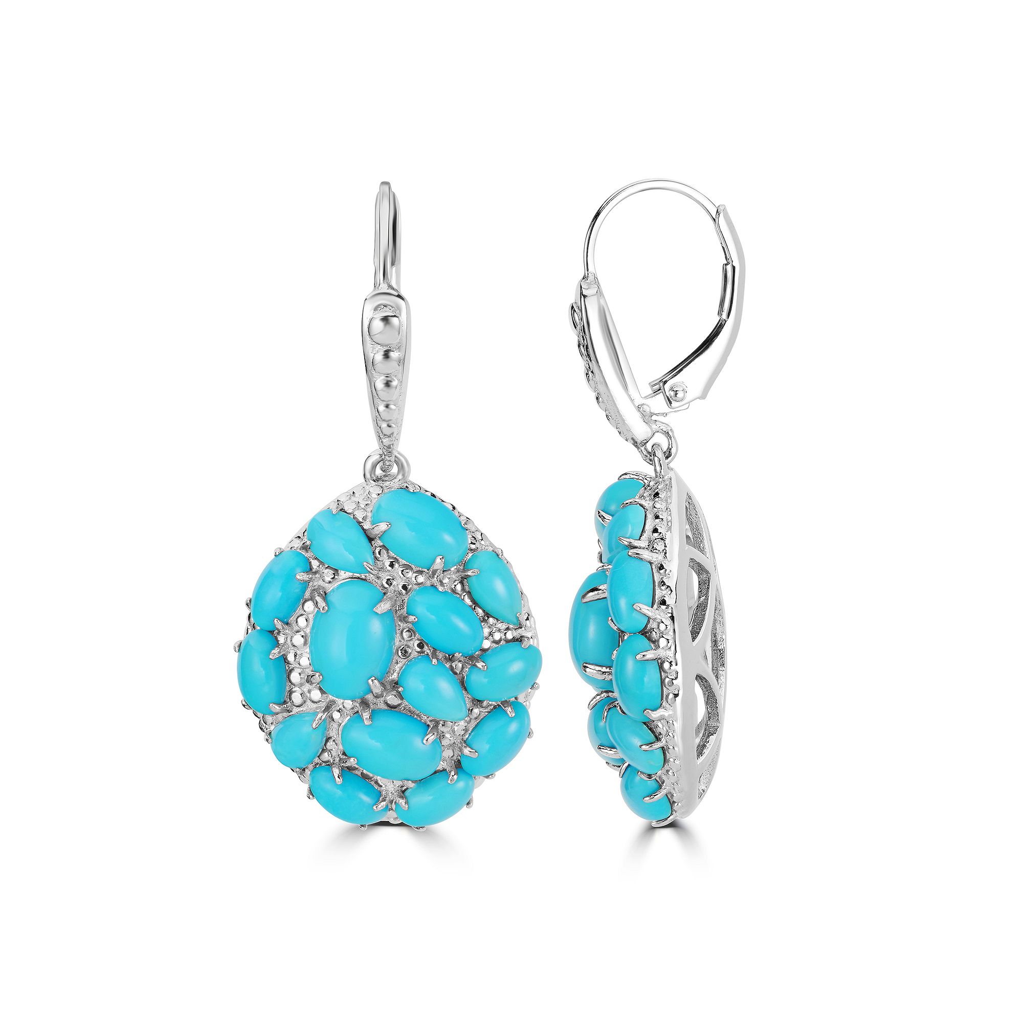 Gemistry Sterling Silver Genuine Turquoise Cluster Drop Earrings, Womens