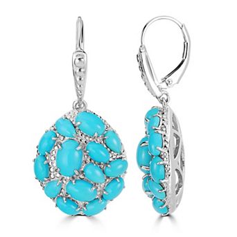 Gemistry Sterling Silver Genuine Turquoise Cluster Drop Earrings
