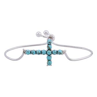 Gemistry Sterling Silver Turquoise Cross Adjustable Bracelet