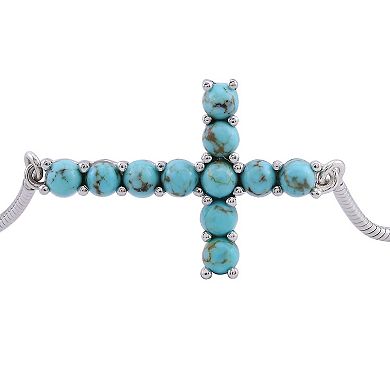 Gemistry Sterling Silver Turquoise Cross Adjustable Bracelet
