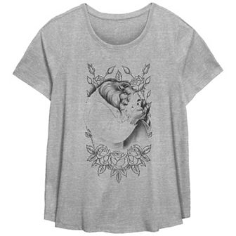 Disney Princess Belle Beauty And The Beast Belle And Beast Rose Sketch Plus Size Scoop Hem Flow Graphic Tee