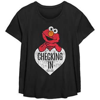 Plus Size Sesame Street Elmo Checking In Scoop Hem Flow Graphic Tee