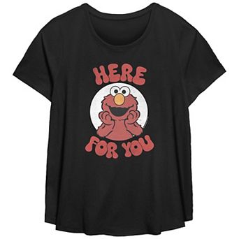 Plus Size Sesame Street Elmo Here For You Scoop Hem Flow Graphic Tee