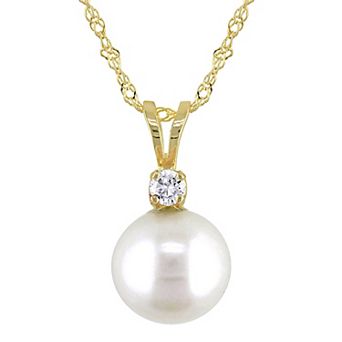 Stella Grace 14k Gold Freshwater Cultured Pearl & Diamond Accent Pendant Necklace
