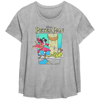 Disney's Peter Pan Duel With Captain Hoop Plus Size Scoop Hem Flow Graphic Tee