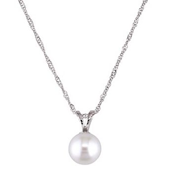 Stella Grace 14k White Gold Freshwater Cultured Pearl Solitaire Pendant Necklace