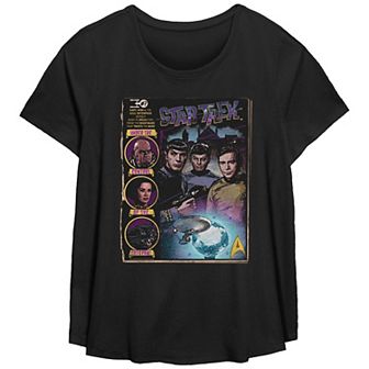 Plus Size Star Trek Comic Book Poster Scoop Hem Flow Graphic Tee