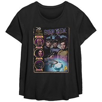 Plus Size Star Trek Comic Book Poster Scoop Hem Flow Graphic Tee