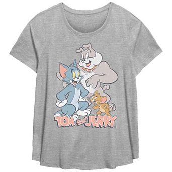 Plus Size Tom & Jerry Happy Pals Poster Scoop Hem Flow Graphic Tee