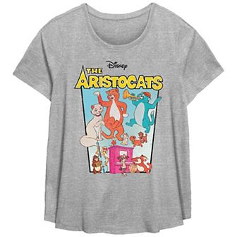 Disney's The Aristocats Vintage Movie Poster Plus Size Scoop Hem Flow Graphic Tee