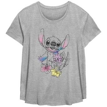 Disney's Lilo & Stitch Floral Sketch Plus Size Scoop Hem Flow Graphic Tee