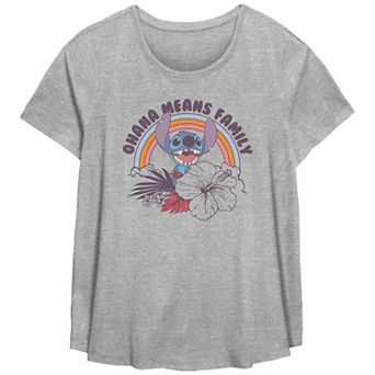 Disney's Lilo & Stitch Ohana Means Family Rainbow Plus Size Scoop Hem Flow Graphic Tee