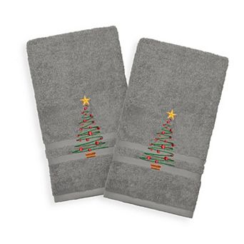 Linum Home Textiles 2-Pack Christmas Tree Embroidered Denzi Hand Towels