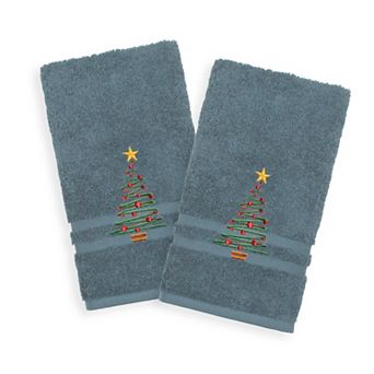 Linum Home Textiles 2-Pack Christmas Tree Embroidered Denzi Hand Towels