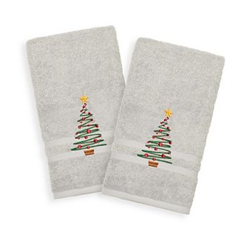 Linum Home Textiles 2-Pack Christmas Tree Embroidered Denzi Hand Towels