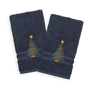 Linum Home Textiles 2-Pack Christmas Tree Embroidered Denzi Hand Towels