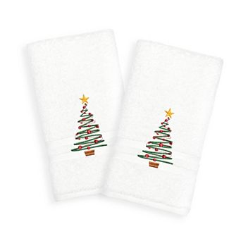 Linum Home Textiles 2-Pack Christmas Tree Embroidered Denzi Hand Towels