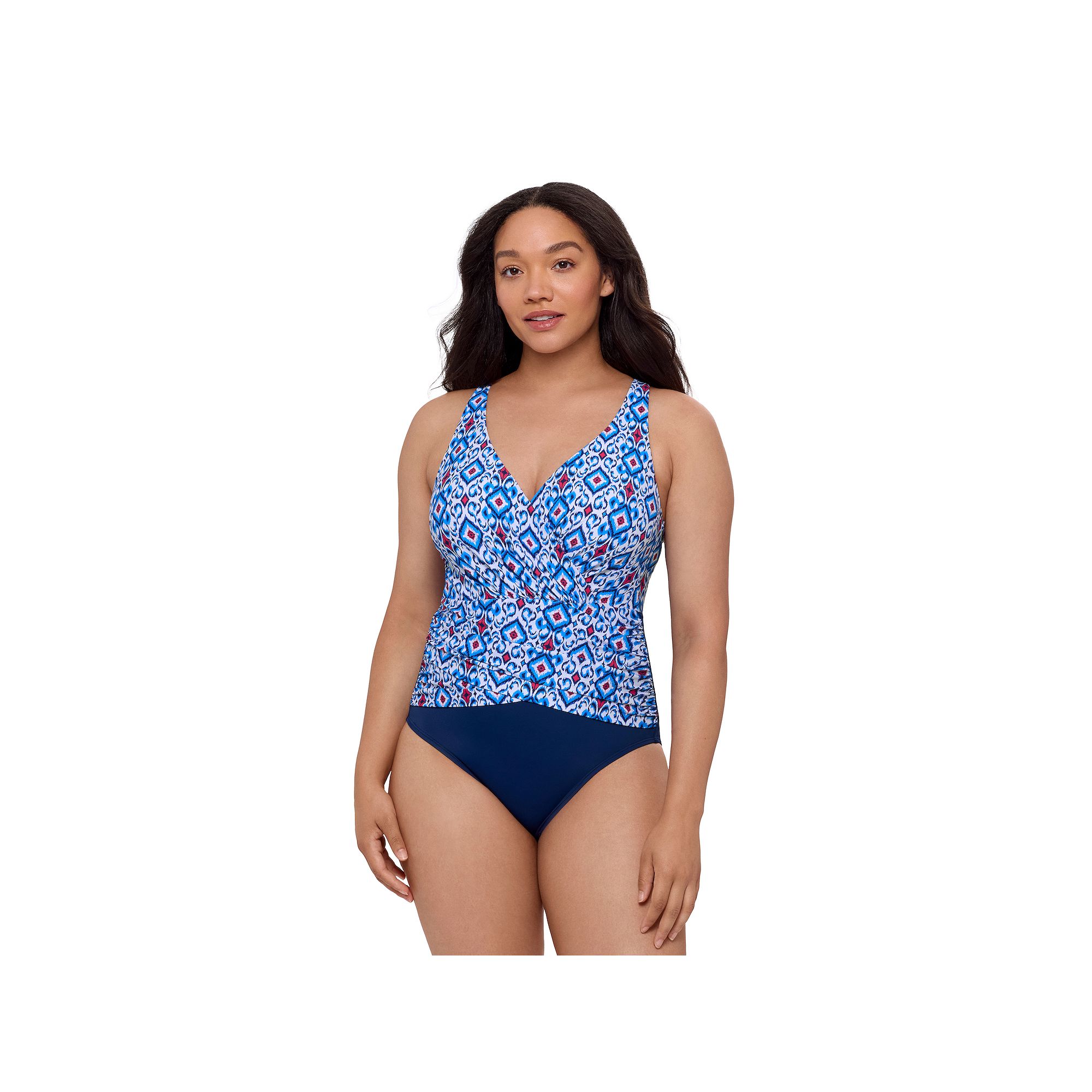 Womens Bal Harbour Surplice Criss-Cross One-Piece Swimsuit, Size: 8, Blue 